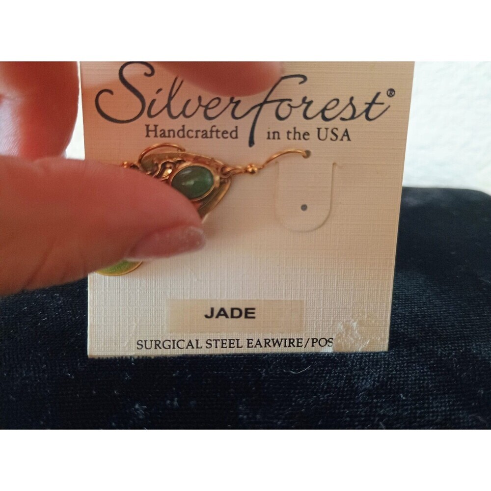 Silver Forest Jade Teardrop Shape Dangle Hook Earrings Gold Tone - Picture 2 of 3